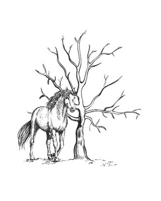 Fingerabdruck-Poster mit Baum und Pferd
